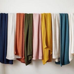 West Elm Cotton Knit Throw Blanket NWT